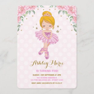 Pink Gold Princess Ballerina Tutu Birthday Invite