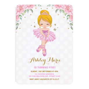 Pink Gold Princess Ballerina Tutu Birthday Invite