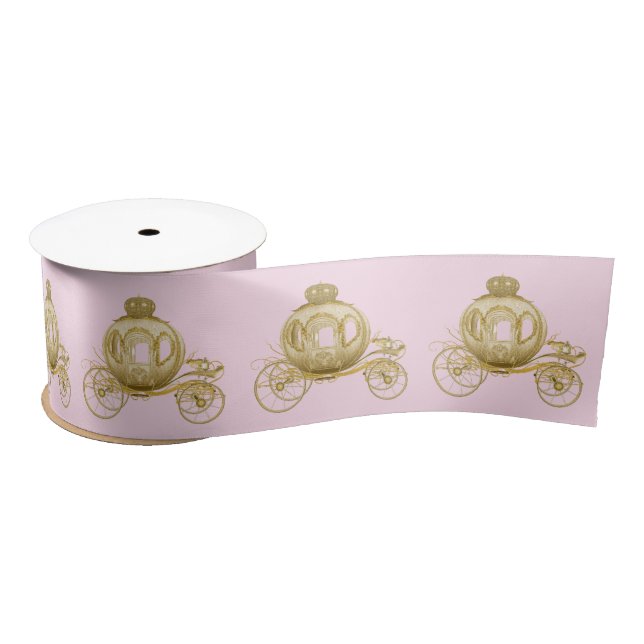 Pink Gold Princess Carriage Satin Ribbon (Spool)