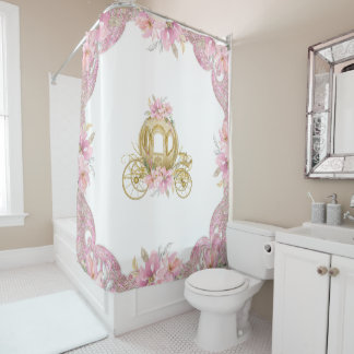 Pink Gold Princess Carriage Shower Curtain