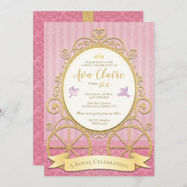 Pink Gold Princess | Cinderella | Royal Birthday Invitation (Front/Back)