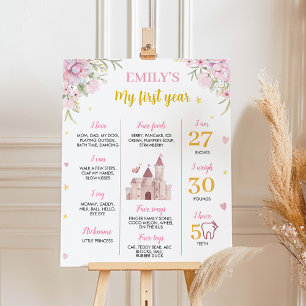 Pink Gold Princess Crown Birthday Milestone Sign