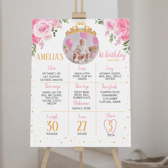 Pink Gold Princess Crown Birthday Milestone Sign (Creator Uploaded)