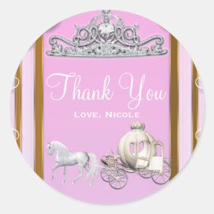 Pink Gold Princess Crown & Carriage Sweet 16 Party Classic Round Sticker