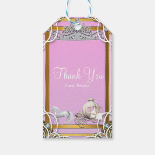 Pink Gold Princess Crown & Carriage Sweet 16 Party Gift Tags
