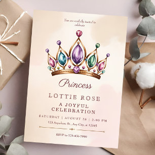 Pink Gold Princess Crown Enchanted Fairytale Invitation