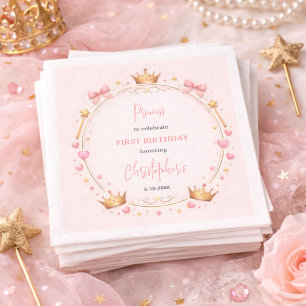 Pink Gold Princess Crown Fairytale 1st Birthday Napkin