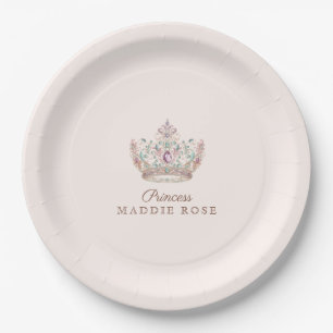 Pink Gold Princess Crown Fairytale Birthday Paper Plate