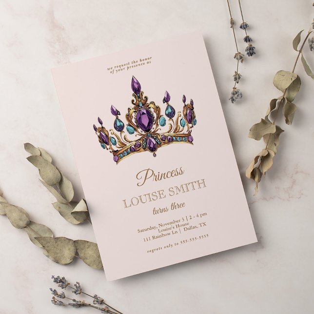 Pink Gold Princess Crown Fairytale Birthday Party Invitation (Creator Uploaded)