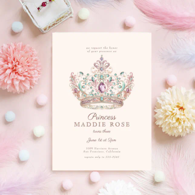 Pink Gold Princess Crown Fairytale Birthday Party Invitation | Zazzle