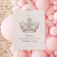 Pink Gold Princess Crown Fairytale Birthday Sign