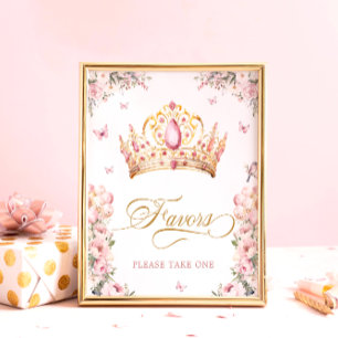 Pink Gold Princess Crown Favours Baby Shower Poste Poster