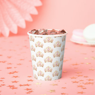 Pink Gold Princess Crown Girl Birthday Paper Cups