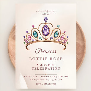 Pink Gold Princess Crown Royal Fairytale Party Invitation