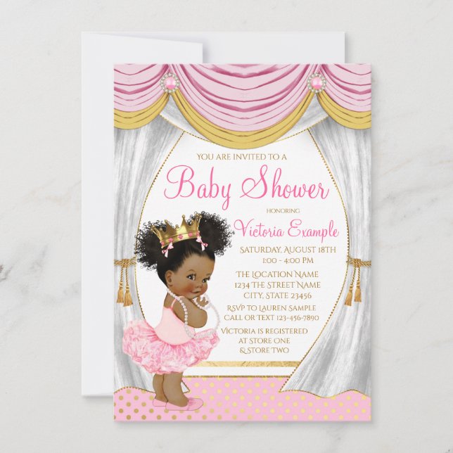 Pink Gold Princess Curtains Baby Shower Invitation (Front)
