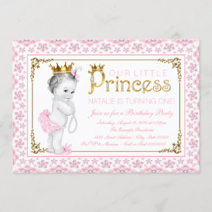 Pink Gold Princess Pearl First Birthday Party Invitation