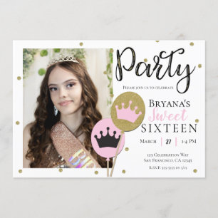 Pink Gold Princess Photo Any Age Birthday Party Invitation
