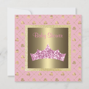 pink gold princess theme baby shower tiara invitation