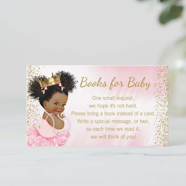 Pink Gold Princess Tutu Baby Shower Bring Book Enclosure Card (All text can be changes.)