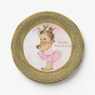Pink Gold Princess Vintage Baby Girl Shower Party Paper Plate