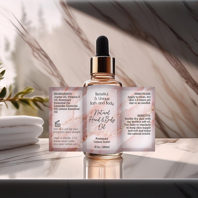 Pink Gold Product Label 4oz Oil Dropper or Bottle (pink gold product label)
