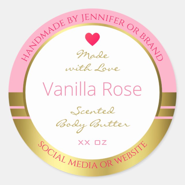 Pink Gold Product Packaging Label Easy Custom Text (Front)