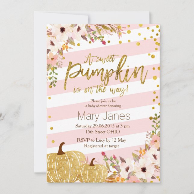 Pink Gold Pumpkin Baby Shower Invitation (Front)