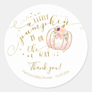Pink Gold Pumpkin Fall Baby Shower Thank You Classic Round Sticker