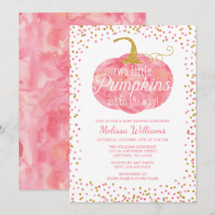 Pink Gold Pumpkin Fall Twin Girl Baby Shower Invitation