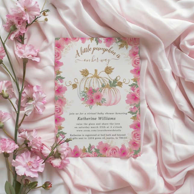 Pink Gold Pumpkin Virtual Baby Shower Invitation (Creator Uploaded)