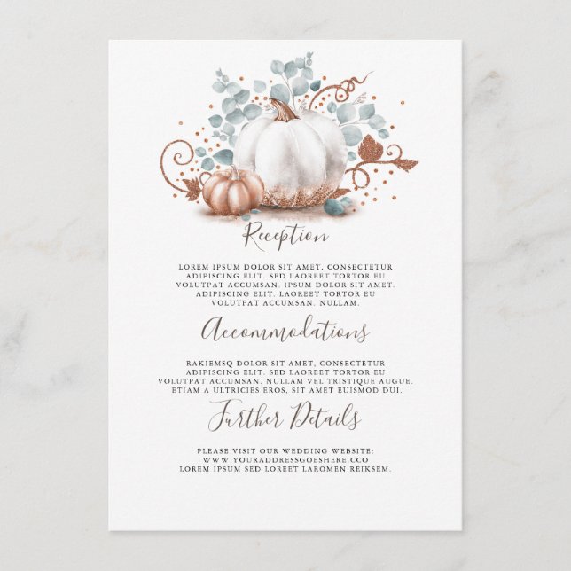 Pink Gold Pumpkin Wedding Details Information Enclosure Card (Front)