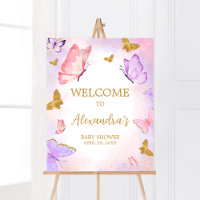 Pink Gold Purple Butterfly Baby Shower Welcome