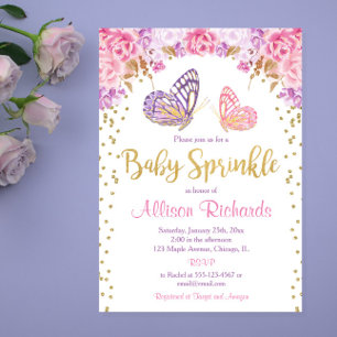 Pink gold purple butterfly girl baby sprinkle invitation