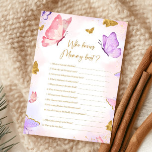 Pink Gold Purple Butterfly Shower Who knows Game