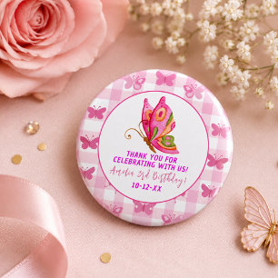 Pink gold purple elegant butterfly girl birthday 3 cm round badge
