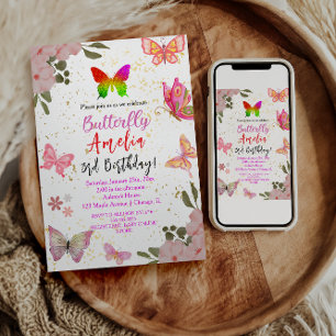 Pink gold purple elegant butterfly girl birthday invitation