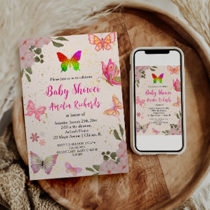 Pink gold purple elegant butterfly girl birthday invitation