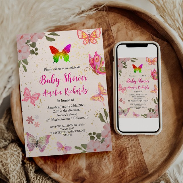 Pink gold purple elegant butterfly girl birthday invitation (Creator Uploaded)