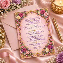 Pink Gold Purple Floral Invitation