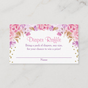Pink gold purple girl baby shower diaper raffle enclosure card