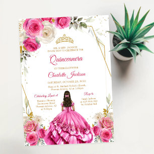 Pink & Gold Quinceanera Birthday Invitation