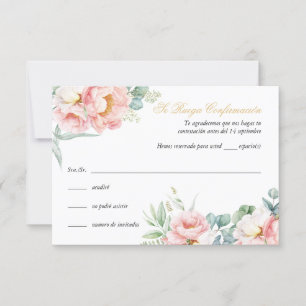 Pink Gold Quinceañera RSVP Card in Spanish