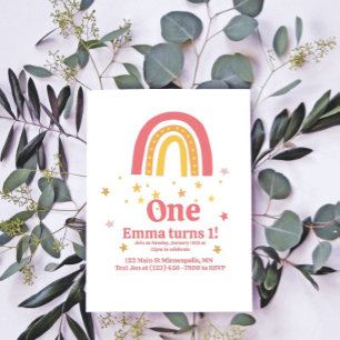 Pink Gold Rainbow 1st Birthday Invitation