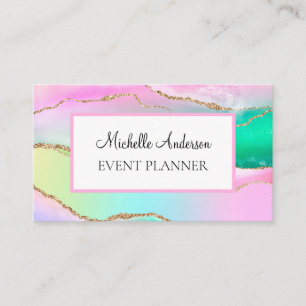 Pink Gold Rainbow Agate Business Card