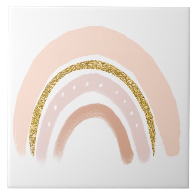 Pink & Gold Rainbow Elegant Boho Ceramic Tile (Front)