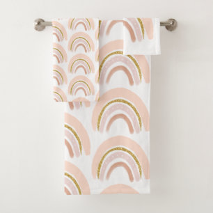 Pink & Gold Rainbow Elegant Boho Pattern Bath Towel Set