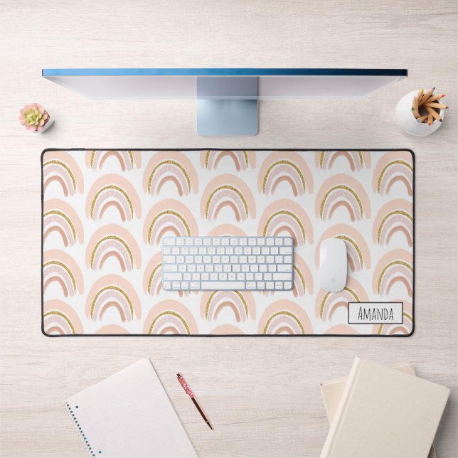 Pink & Gold Rainbow Elegant Boho Pattern Desk Mat (Office 1)