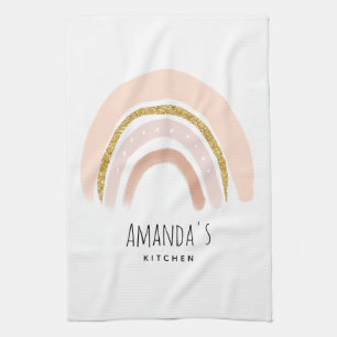 Pink & Gold Rainbow Elegant Boho Tea Towel