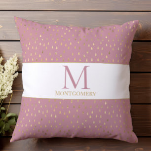 Pink Gold Raindrop Modern Trendy Monogram Cushion