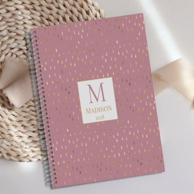 Pink Gold Raindrop Modern Trendy Monogram Planner (Creator Uploaded)